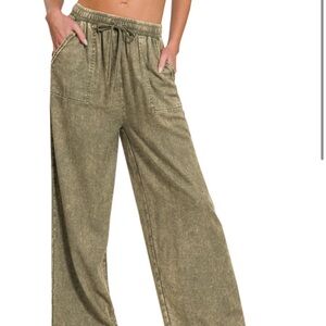 Olive Wide-Leg Women's Pants Zenana